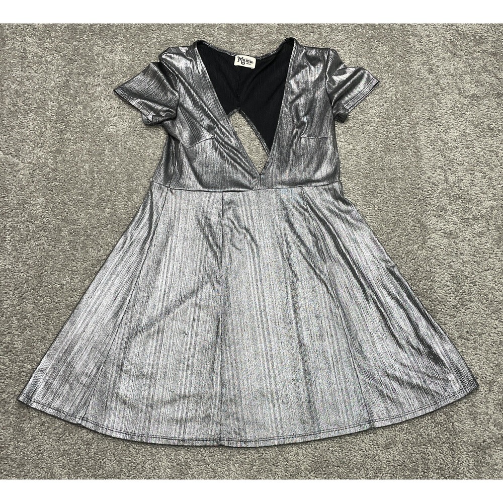SHOW ME YOUR MUMU Womens Dress SM Silver Shift Get Twisted Mini‎ Disco Glitz